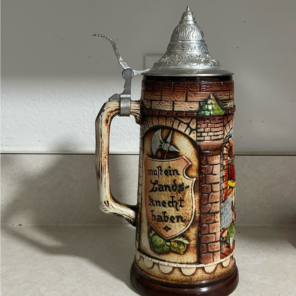 Vintage German Beer Stein with Pewter Lid